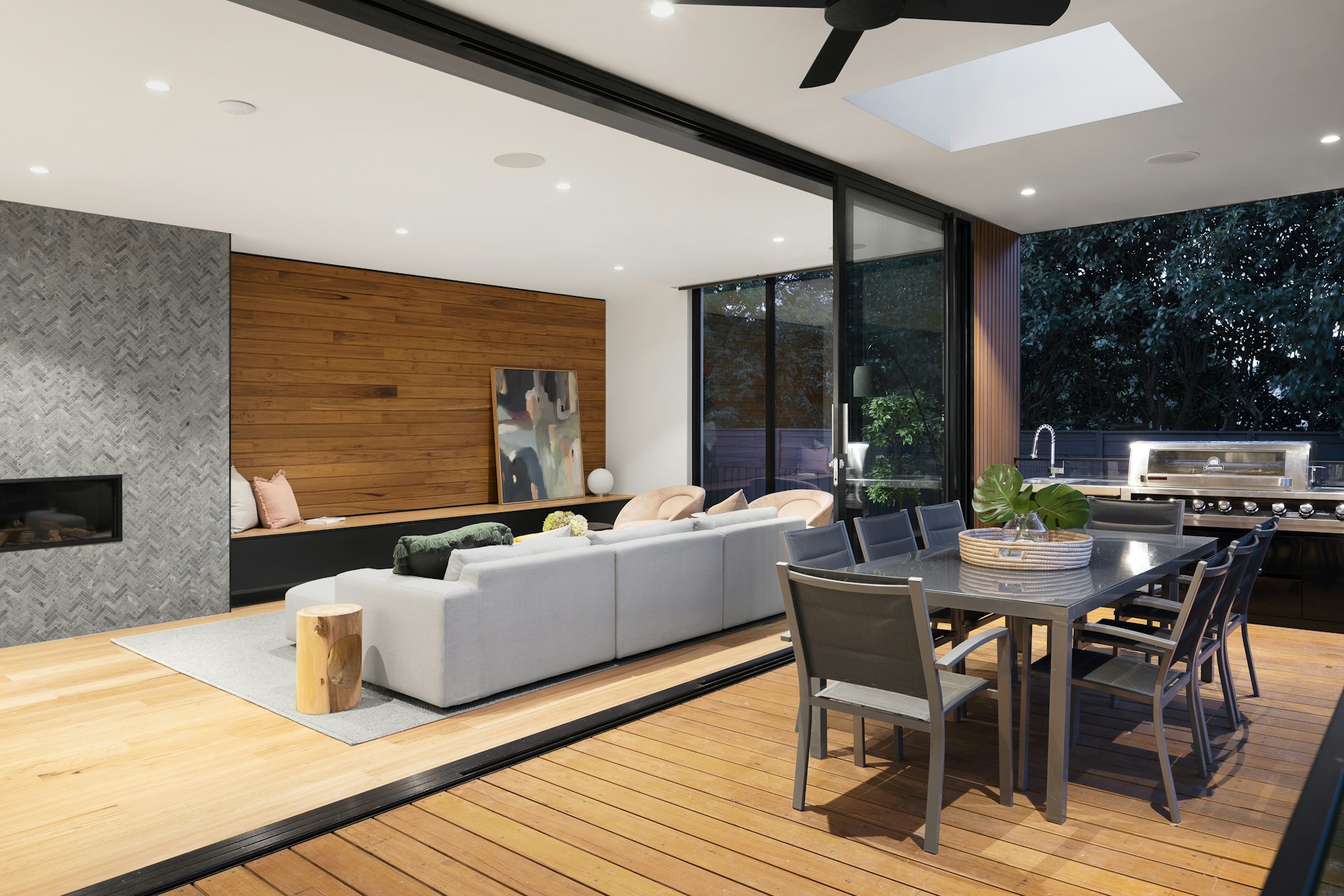 Cozy fireplace ambiance in a warm living space
